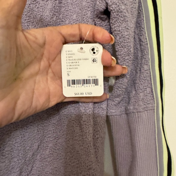 Free People Recovery top in lilac/highlighter green racing stripe size Small - Picture 8 of 9